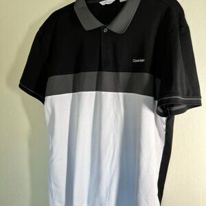 Calvin Klein Black, Gray & White Colorblock Polo Shirt